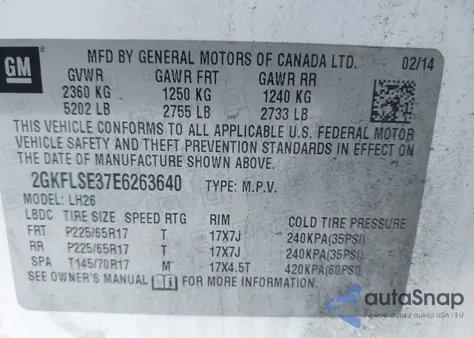 2014 GMC Terrain Slt-1 из США, поврежденный, VIN 2GKFLSE37E6263640